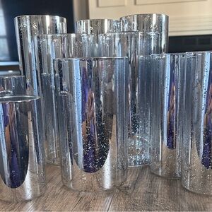 Large group of silver mercury glass hurricanes